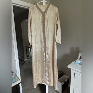 Elegant Cream and Gold Moroccan Caftan